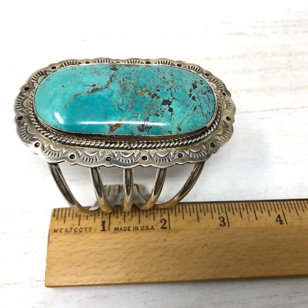 NAVAJO turquoise Sterling silver cuff, 112.7g - Picture 12 of 17
